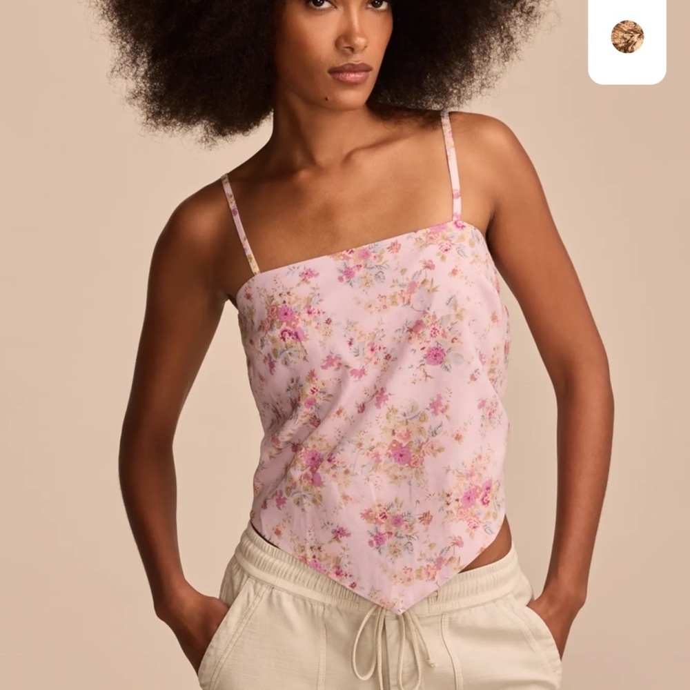 Lucky Brand Pink Floral Handkerchief Hem Camisole